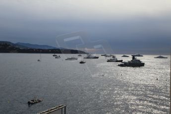 World © Octane Photographic Ltd. Saturday 23rd May 2015. The yachts at anchor in the bay outside the harbour. WSR (World Series by Renault - Formula Renault 3.5) Qualifying – Monaco, Monte-Carlo. Digital Ref. : 1280CB1L0590