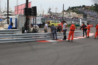 World © Octane Photographic Ltd. Saturday 23rd May 2015. Barrier being repaired at the swimming pool entry. WSR (World Series by Renault - Formula Renault 3.5) Qualifying – Monaco, Monte-Carlo. Digital Ref. : 1280CB1L0909