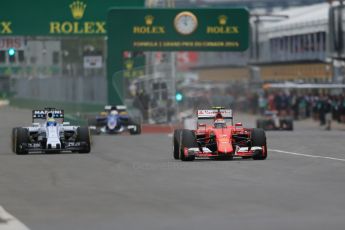 World © Octane Photographic Ltd. Scuderia Ferrari SF15-T– Kimi Raikkonen, Williams Martini Racing FW37 – Felipe Massa and Sauber F1 Team C34-Ferrari – Marcus Ericsson. Friday 5th June 2015, F1 Canadian GP Practice 1, Circuit Gilles Villeneuve, Montreal, Canada. Digital Ref: 1291LB1D8885