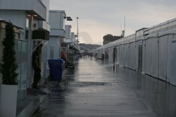 World © Octane Photographic Ltd. Rain soaked paddock. Friday 5th June 2015, F1 Practice 2, Circuit Gilles Villeneuve, Montreal, Canada. Digital Ref: 1292LB1D0341