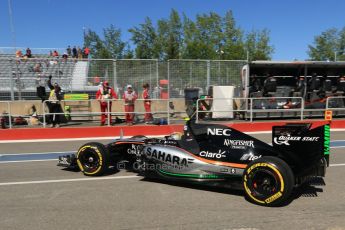 World © Octane Photographic Ltd. Sahara Force India VJM08 – Sergio Perez. Saturday 6th June 2015, F1 Canadian GP Practice 3 pitlane, Circuit Gilles Villeneuve, Montreal, Canada. Digital Ref: 1295CB7D0870