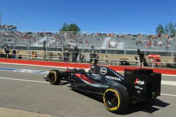 World © Octane Photographic Ltd. McLaren Honda MP4/30 - Jenson Button. Saturday 6th June 2015, F1 Canadian GP Practice 3 pitlane, Circuit Gilles Villeneuve, Montreal, Canada. Digital Ref: 1295CB7D0935