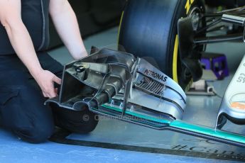 World © Octane Photographic Ltd. Mercedes AMG Petronas F1 W06 Hybrid – Lewis Hamilton front wing detail. Saturday 6th June 2015, F1 Canadian GP Practice 3 pitlane, Circuit Gilles Villeneuve, Montreal, Canada. Digital Ref: 1295LB1D0740