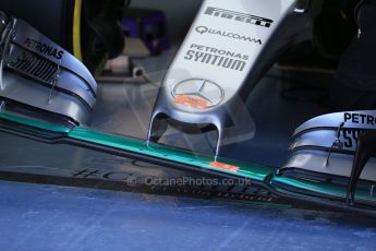 World © Octane Photographic Ltd. Mercedes AMG Petronas F1 W06 Hybrid – Lewis Hamilton nose detail. Saturday 6th June 2015, F1 Canadian GP Practice 3 pitlane, Circuit Gilles Villeneuve, Montreal, Canada. Digital Ref: 1295LB1D0742