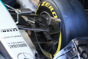 World © Octane Photographic Ltd. Mercedes AMG Petronas front brake intake detail. Saturday 6th June 2015, F1 Canadian GP Practice 3 pitlane, Circuit Gilles Villeneuve, Montreal, Canada. Digital Ref: 1295LB1D0821