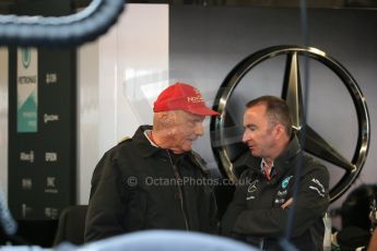 World © Octane Photographic Ltd. Mercedes AMG Petronas Niki Lauda and Paddy Lowe. Saturday 6th June 2015, F1 Canadian GP Practice 3 pitlane, Circuit Gilles Villeneuve, Montreal, Canada. Digital Ref: 1295LB1D0840