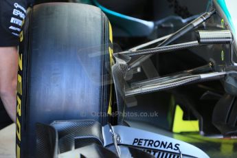 World © Octane Photographic Ltd. Mercedes AMG Petronas front brake intake and suspension detail. Saturday 6th June 2015, F1 Canadian GP Practice 3 pitlane, Circuit Gilles Villeneuve, Montreal, Canada. Digital Ref: 1295LB1D0845