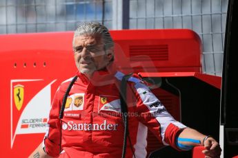 World © Octane Photographic Ltd. Scuderia Ferrari – Maurizio Arrivabene. Saturday 6th June 2015, F1 Canadian GP Practice 3 pitlane, Circuit Gilles Villeneuve, Montreal, Canada. Digital Ref: 1295LB1D1057