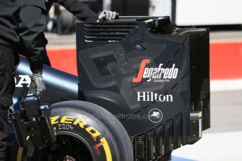 World © Octane Photographic Ltd. McLaren Honda MP4/30 - Jenson Button rear wing endplate. Saturday 6th June 2015, F1 Canadian GP Practice 3 pitlane, Circuit Gilles Villeneuve, Montreal, Canada. Digital Ref: 1295LB1D1305