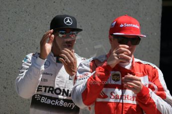 World © Octane Photographic Ltd. Mercedes AMG Petronas F1 W06 Hybrid – Lewis Hamilton and Scuderia Ferrari SF15-T– Kimi Raikkonen. Saturday 6th June 2015, F1 Canadian GP Qualifying Parc Ferme, Circuit Gilles Villeneuve, Montreal, Canada. Digital Ref: 1296LB1D2711