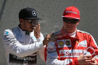 World © Octane Photographic Ltd. Mercedes AMG Petronas F1 W06 Hybrid – Lewis Hamilton and Scuderia Ferrari SF15-T– Kimi Raikkonen. Saturday 6th June 2015, F1 Canadian GP Qualifying Parc Ferme, Circuit Gilles Villeneuve, Montreal, Canada. Digital Ref: 1296LB1D2716