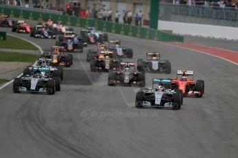 World © Octane Photographic Ltd. Mercedes AMG Petronas F1 W06 Hybrid – Lewis Hamilton leads on the opening lap. Sunday 7th June 2015, F1 Canadian GP Race, Circuit Gilles Villeneuve, Montreal, Canada. Digital Ref: 1299LB1D3603