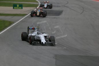 World © Octane Photographic Ltd. Williams Martini Racing FW37 – Valtteri Bottas, Lotus F1 Team E23 Hybrid – Romain Grosjean and Sahara Force India VJM08 – Nico Hulkenberg. Sunday 7th June 2015, F1 Canadian GP Race, Circuit Gilles Villeneuve, Montreal, Canada. Digital Ref: 1299LB1D3661