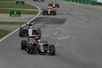 World © Octane Photographic Ltd. Lotus F1 Team E23 Hybrid – Romain Grosjean, Sahara Force India VJM08 – Nico Hulkenberg and Lotus F1 Team E23 Hybrid – Pastor Maldonado. Sunday 7th June 2015, F1 Canadian GP Race, Circuit Gilles Villeneuve, Montreal, Canada. Digital Ref: 1299LB1D3665