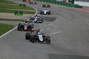 World © Octane Photographic Ltd. Sahara Force India VJM08 – Sergio Perez and McLaren Honda MP4/30 – Fernando Alonso. Sunday 7th June 2015, F1 Canadian GP Race, Circuit Gilles Villeneuve, Montreal, Canada. Digital Ref: 1299LB1D3679