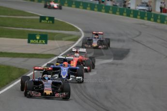 World © Octane Photographic Ltd. Scuderia Toro Rosso STR10 – Carlos Sainz Jnr, Sauber F1 Team C34-Ferrari – Felipe Nasr, Scuderia Ferrari SF15-T– Sebastian Vettel and Scuderia Toro Rosso STR10 – Max Verstappen. Sunday 7th June 2015, F1 Canadian GP Race, Circuit Gilles Villeneuve, Montreal, Canada. Digital Ref: 1299LB1D3685