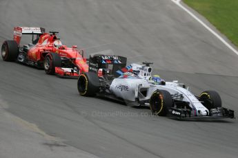 World © Octane Photographic Ltd. Williams Martini Racing FW37 – Felipe Massa and Scuderia Ferrari SF15-T– Sebastian Vettel. Sunday 7th June 2015, F1 Canadian GP Race, Circuit Gilles Villeneuve, Montreal, Canada. Digital Ref: 1299LB1D3984