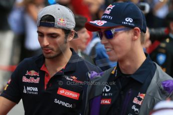 World © Octane Photographic Ltd. Scuderia Toro Rosso STR10 – Carlos Sainz Jnr and Infiniti Red Bull Racing RB11 – Daniil Kvyat. Sunday 7th June 2015, F1 Canadian GP Drivers' parade, Circuit Gilles Villeneuve, Montreal, Canada. Digital Ref: 1298LB1D3118