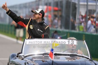 World © Octane Photographic Ltd. Lotus F1 Team E23 Hybrid – Pastor Maldonado. Sunday 7th June 2015, F1 Canadian GP Drivers' parade, Circuit Gilles Villeneuve, Montreal, Canada. Digital Ref: 1298LB1D3308