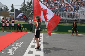 World © Octane Photographic Ltd. Canadian Flag grid girl. Sunday 7th June 2015, F1 Canadian GP Race grid, Circuit Gilles Villeneuve, Montreal, Canada. Digital Ref: 1298LB1D3353
