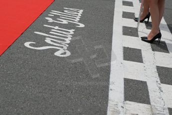 World © Octane Photographic Ltd. "Salut Gilles" Start/Finish line script. Sunday 7th June 2015, F1 Canadian GP Race grid, Circuit Gilles Villeneuve, Montreal, Canada. Digital Ref: 1298LB1D3389