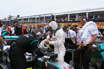 World © Octane Photographic Ltd. Mercedes AMG Petronas F1 W06 Hybrid – Lewis Hamilton. Sunday 7th June 2015, F1 Canadian GP Race grid, Circuit Gilles Villeneuve, Montreal, Canada. Digital Ref: 1298LB1D3480