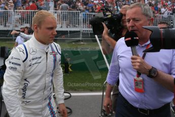 World © Octane Photographic Ltd. Williams Martini Racing FW37 – Valtteri Bottas and Sky F1 commentator MartIn Brundle. Sunday 7th June 2015, F1 Canadian GP Race grid, Circuit Gilles Villeneuve, Montreal, Canada. Digital Ref: 1298LB1D3536