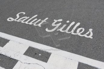 World © Octane Photographic Ltd. "Salut Gilles" Start/Finish line script. Sunday 7th June 2015, F1 Canadian GP Race grid, Circuit Gilles Villeneuve, Montreal, Canada. Digital Ref: 1298LB7D2821