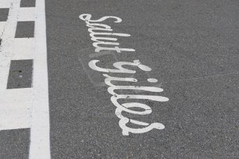 World © Octane Photographic Ltd. "Salut Gilles" Start/Finish line script. Sunday 7th June 2015, F1 Canadian GP Race grid, Circuit Gilles Villeneuve, Montreal, Canada. Digital Ref: 1298LB7D2835
