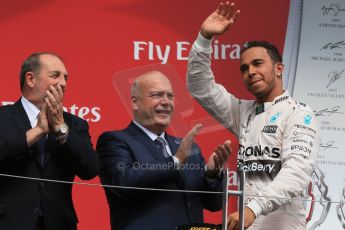 World © Octane Photographic Ltd. Mercedes AMG Petronas Hybrid – Lewis Hamilton (1st). Sunday 7th June 2015, F1 Canadian GP Podium, Circuit Gilles Villeneuve, Montreal, Canada. Digital Ref: 1300LB1D4069