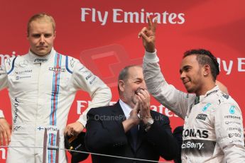 World © Octane Photographic Ltd. Mercedes AMG Petronas Hybrid – Lewis Hamilton (1st) and Williams Martini Racing and Valtteri Bottas (3rd). Sunday 7th June 2015, F1 Canadian GP Podium, Circuit Gilles Villeneuve, Montreal, Canada. Digital Ref: 1300LB1D4073