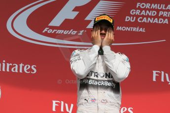 World © Octane Photographic Ltd. Mercedes AMG Petronas Hybrid – Lewis Hamilton (1st). Sunday 7th June 2015, F1 Canadian GP Podium, Circuit Gilles Villeneuve, Montreal, Canada. Digital Ref: 1300LB1D4132