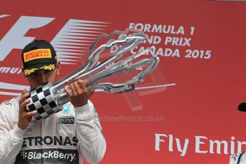 World © Octane Photographic Ltd. Mercedes AMG Petronas Hybrid – Lewis Hamilton (1st). Sunday 7th June 2015, F1 Canadian GP Podium, Circuit Gilles Villeneuve, Montreal, Canada. Digital Ref: 1300LB1D4138