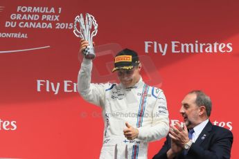 World © Octane Photographic Ltd. Williams Martini Racing – Valtteri Bottas (3rd). Sunday 7th June 2015, F1 Canadian GP Podium, Circuit Gilles Villeneuve, Montreal, Canada. Digital Ref: 1300LB1D4201