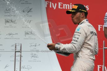 World © Octane Photographic Ltd. Mercedes AMG Petronas Hybrid – Lewis Hamilton (1st). Sunday 7th June 2015, F1 Canadian GP Podium, Circuit Gilles Villeneuve, Montreal, Canada. Digital Ref: 1300LB1D4212