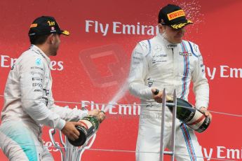 World © Octane Photographic Ltd. Mercedes AMG Petronas Hybrid – Lewis Hamilton (1st) and Williams Martini Racing and Valtteri Bottas (3rd). Sunday 7th June 2015, F1 Canadian GP Podium, Circuit Gilles Villeneuve, Montreal, Canada. Digital Ref: 1300LB1D4248