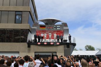 World © Octane Photographic Ltd. Mercedes AMG Petronas Hybrid – Lewis Hamilton (1st), Nico Rosberg (2nd) and Williams Martini Racing – Valtteri Bottas (3rd) – For Mercedes - Riccardo Musconi, Race Engineer. Sunday 7th June 2015, F1 Canadian G1300LB7D2941