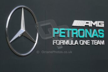 World © Octane Photographic Ltd. Mercedes AMG Petronas logo. Sunday 7th June 2015, F1 Canadian GP Paddock, Circuit Gilles Villeneuve, Montreal, Canada. Digital Ref: 1297LB1D2748