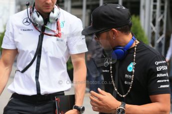 World © Octane Photographic Ltd. Mercedes AMG Petronas F1 W06 Hybrid – Lewis Hamilton. Sunday 7th June 2015, F1 Canadian GP Paddock, Circuit Gilles Villeneuve, Montreal, Canada. Digital Ref: 1297LB1D3086