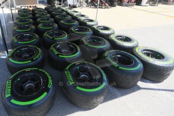 World © Octane Photographic Ltd. Thursday 4th June 2015, F1 Canadian GP pitlane setup, Circuit Gilles Villeneuve, Montreal, Canada. Pirelli Intermediate tyres on McLaren Honda wheels. Digital Ref: 1290LB1D8656