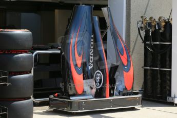 World © Octane Photographic Ltd. Thursday 4th June 2015, F1 Canadian GP pitlane setup, Circuit Gilles Villeneuve, Montreal, Canada. McLaren Honda MP4/30 body work and Pirelli Super soft tyres. Digital Ref: 1290LB1D8659