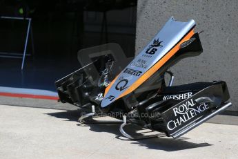 World © Octane Photographic Ltd. Thursday 4th June 2015, F1 Canadian GP pitlane setup, Circuit Gilles Villeneuve, Montreal, Canada. Sahara Force India VJM08 nose and front wing. Digital Ref: 1290LB1D8683
