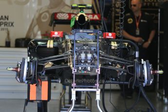World © Octane Photographic Ltd. Thursday 4th June 2015, F1 Canadian GP pitlane setup, Circuit Gilles Villeneuve, Montreal, Canada. Lotus F1 Team E23 Hybrid – Pastor Maldonado. Digital Ref: 1290LB1D8740