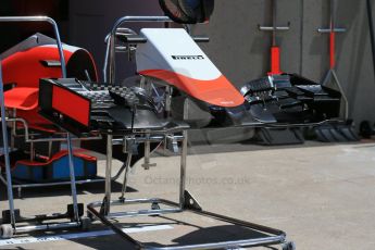 World © Octane Photographic Ltd. Thursday 4th June 2015, F1 Canadian GP pitlane setup, Circuit Gilles Villeneuve, Montreal, Canada. Manor Marussia F1 Team MR03B nose and front wing. Digital Ref: 1290LB1D8759