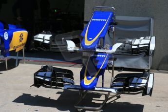 World © Octane Photographic Ltd. Thursday 4th June 2015, F1 Canadian GP pitlane setup, Circuit Gilles Villeneuve, Montreal, Canada. Sauber F1 Team C34-Ferrari noses and different configuration front wings. Digital Ref: 1290LB1D8767