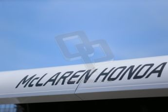 World © Octane Photographic Ltd. Thursday 4th June 2015, F1 Canadian GP pitlane setup, Circuit Gilles Villeneuve, Montreal, Canada. McLaren Honda pit wall. Digital Ref: 1290LB1D8785