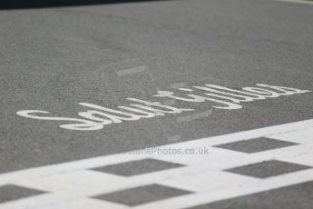 World © Octane Photographic Ltd. Thursday 4th June 2015, F1 Canadian GP setup, Circuit Gilles Villeneuve, Montreal, Canada. Salut Gilles script on the start/finish line. Digital Ref: 1290LB1D8862