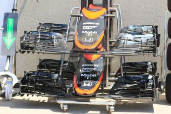 World © Octane Photographic Ltd. Thursday 4th June 2015, F1 Canadian GP pitlane setup, Circuit Gilles Villeneuve, Montreal, Canada. McLaren Honda MP4/30 noses and front wings. Digital Ref: 1290LB7D8691