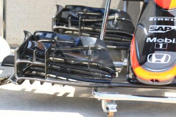 World © Octane Photographic Ltd. Thursday 4th June 2015, F1 Canadian GP pitlane setup, Circuit Gilles Villeneuve, Montreal, Canada. McLaren Honda nose and front wing detail. Digital Ref: 1290LB7D8697