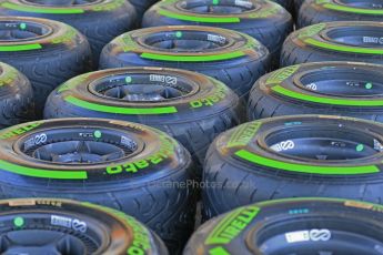 World © Octane Photographic Ltd. Thursday 4th June 2015, F1 Canadian GP pitlane setup, Circuit Gilles Villeneuve, Montreal, Canada. Pirelli Intermediate tyres on McLaren Honda wheels. Digital Ref: 1290LB7D8697
